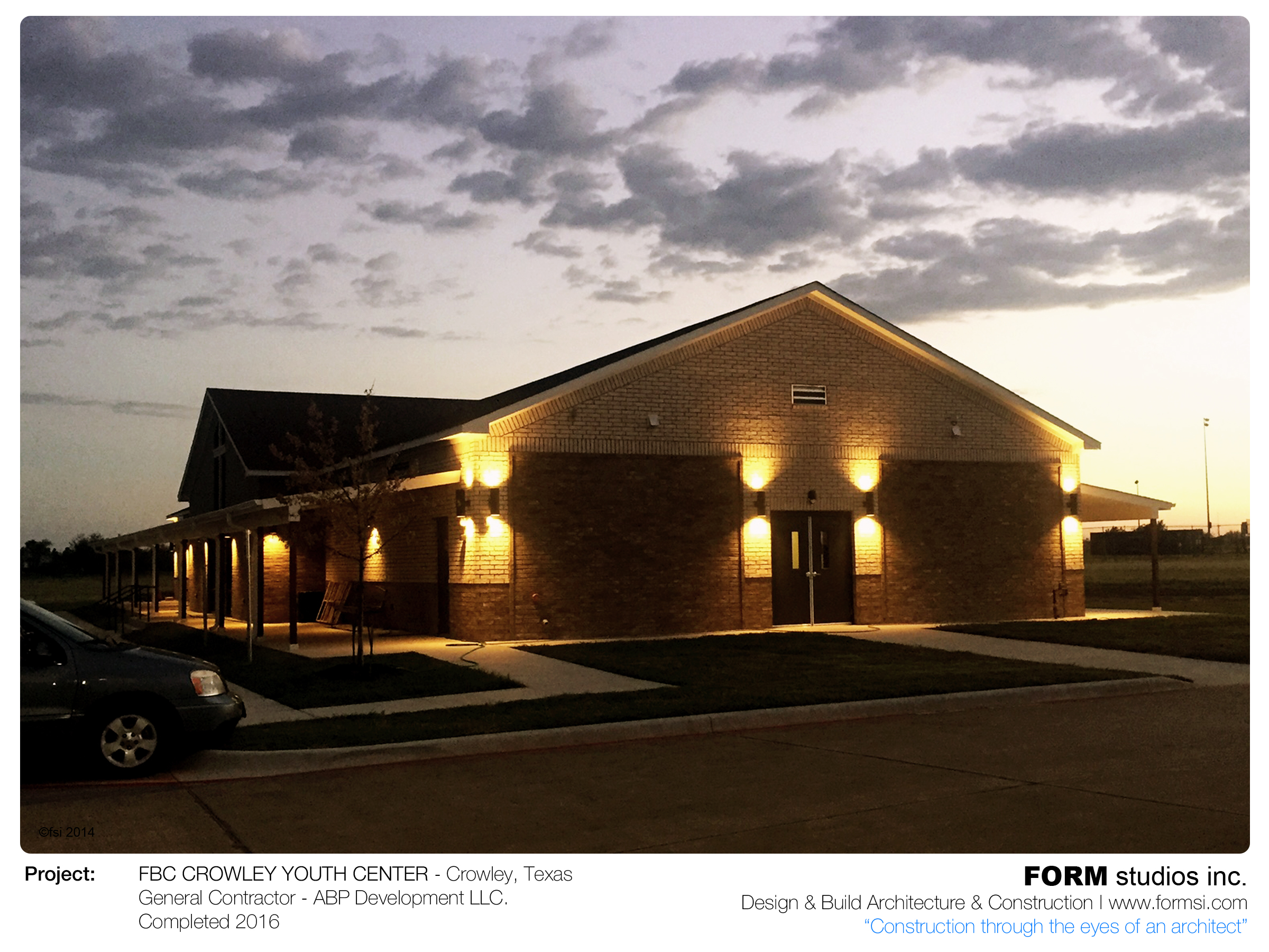 NIGHT SHOT OF FBC CROWLEY YOUTH WORSHIP CENTER