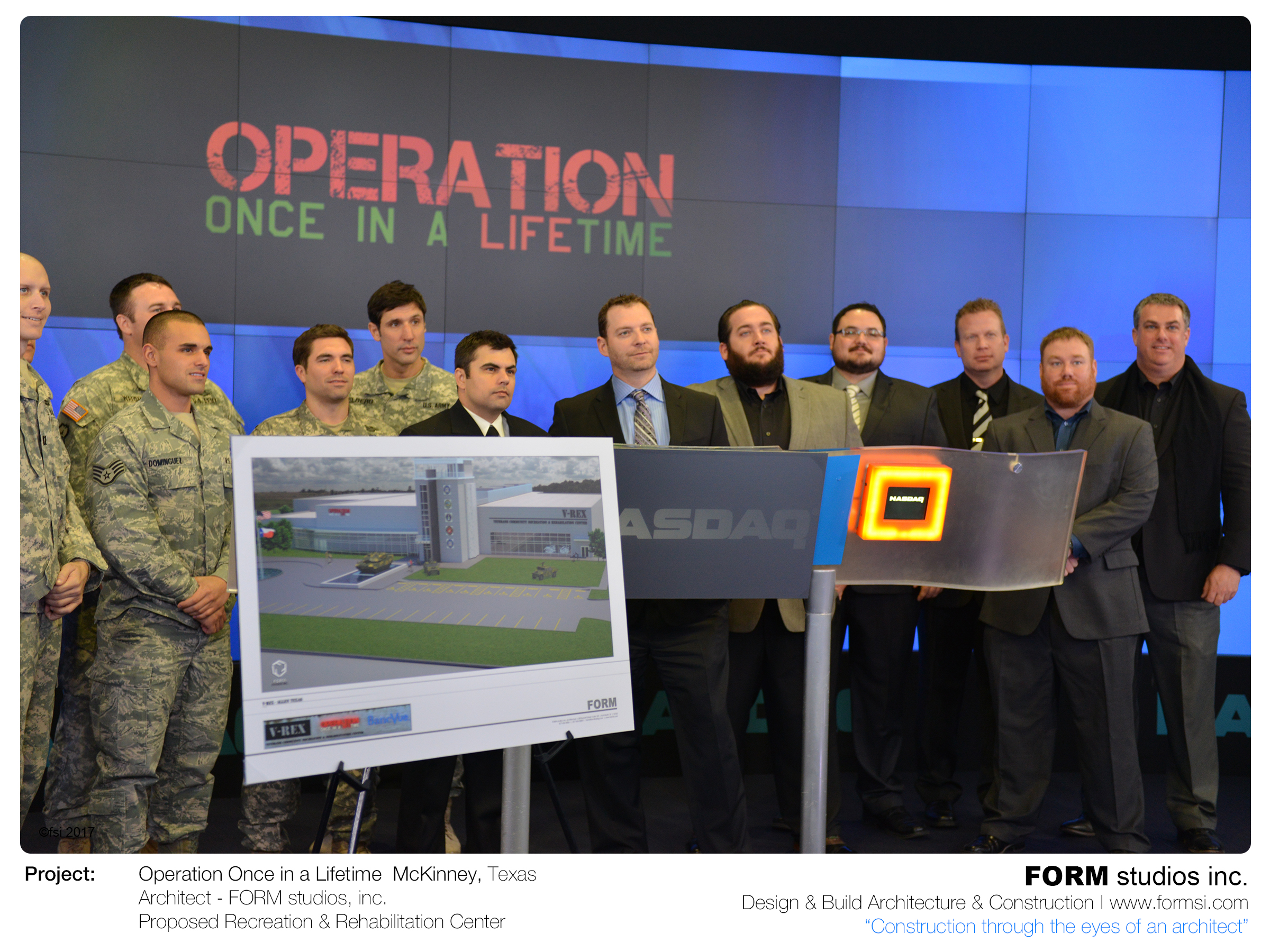 FORM TEAM AND MILITARY REPRESENTATIVES ONSTAGE AT THE NASDAQ